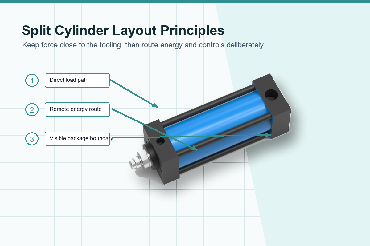 AT and HZ split-type pneumohydraulic working cylinder load path design