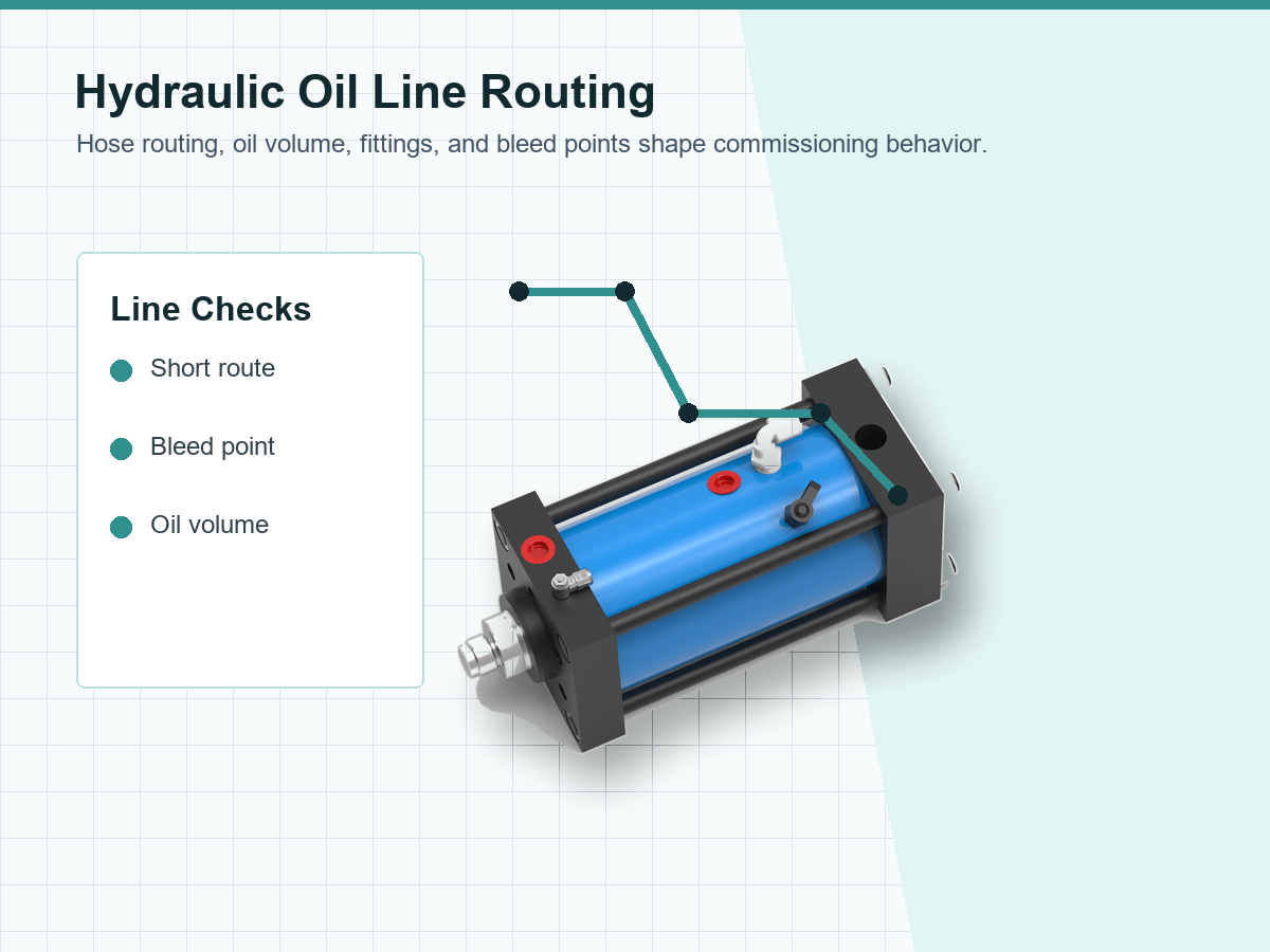 Hydraulic oil line routing between drive and split working cylinder