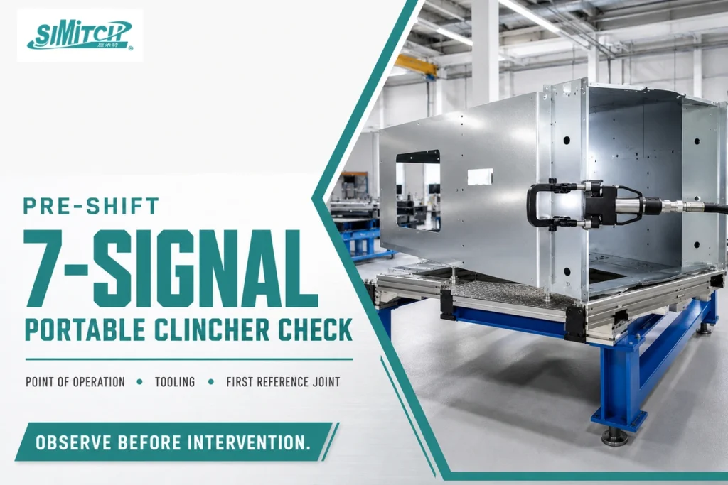 Seven-signal pre-shift inspection for a portable clinching machine