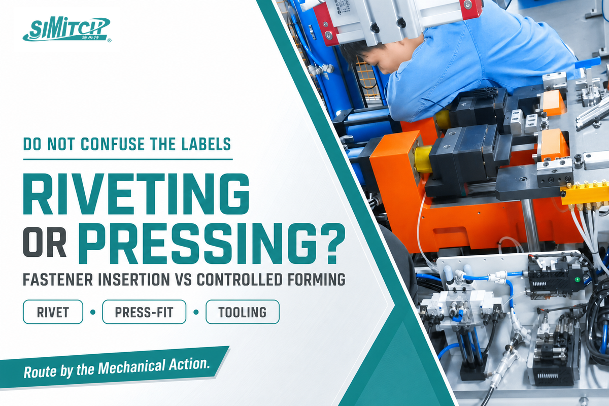 Riveting inserts a fastener; a servo press performs fastener-free pressing or forming (Warwick WMG)