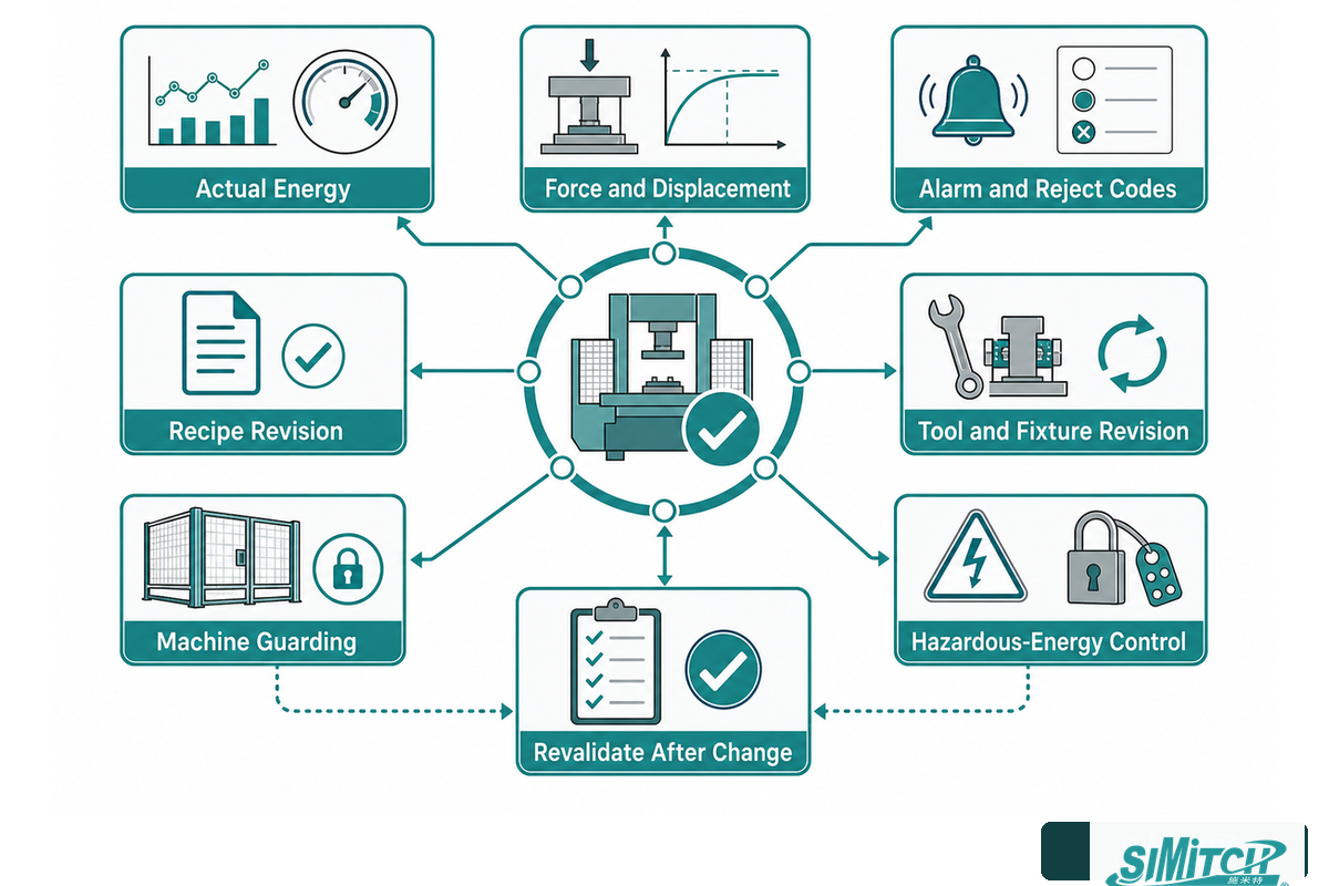 Production control links measured signals, guarding, maintenance and revalidation after change