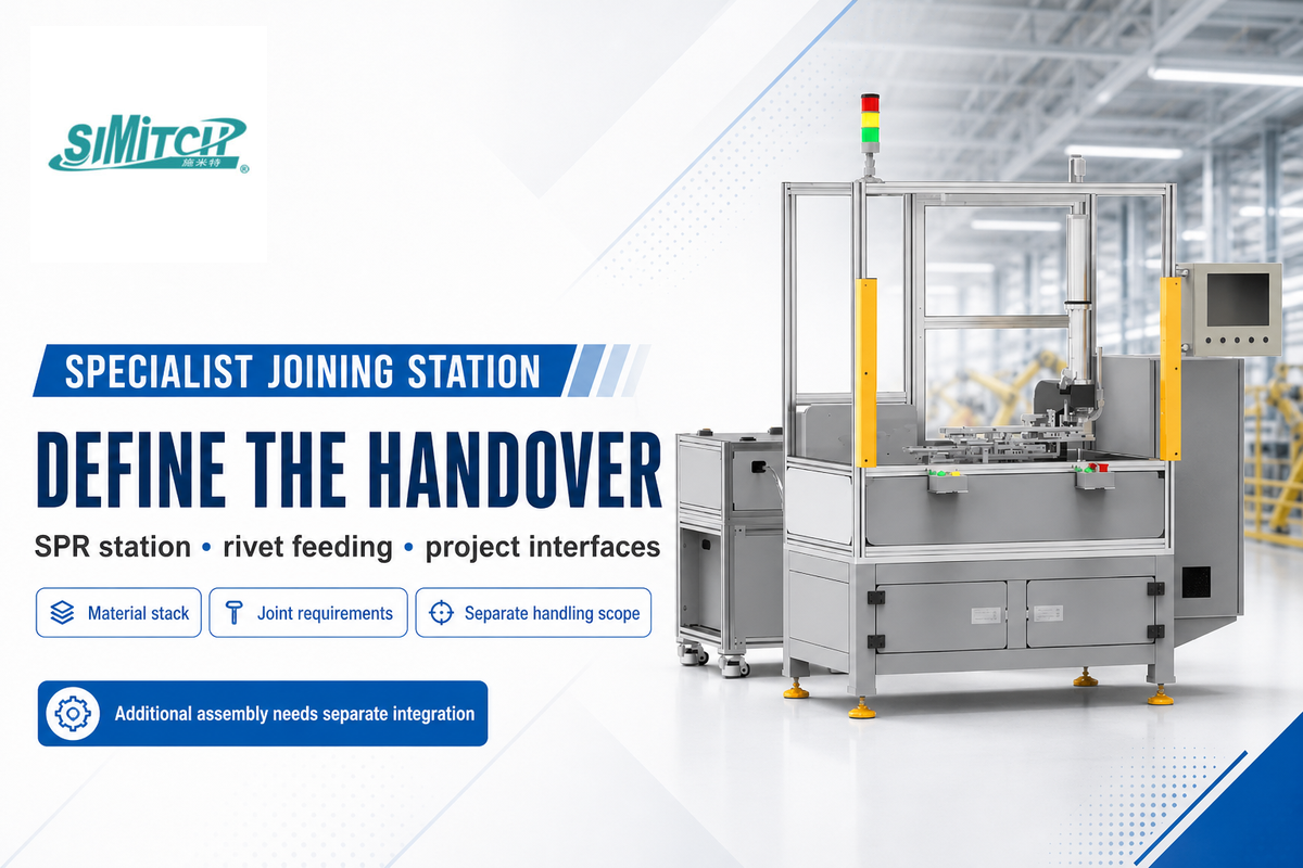 A SIMITCH SPR station requires coordinated rivet feeding and interfaces; additional handling and assembly need a separately defined integration scope.