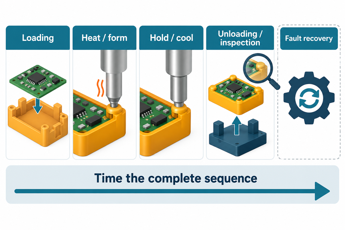 Time loading, heating, holding, unloading and fault recovery before comparing machine output.