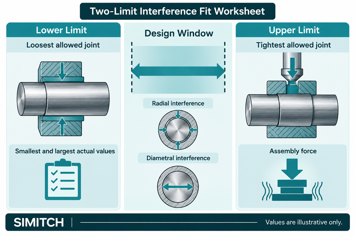 Interference selection is a design window between retention needs and stress, force or service limits.