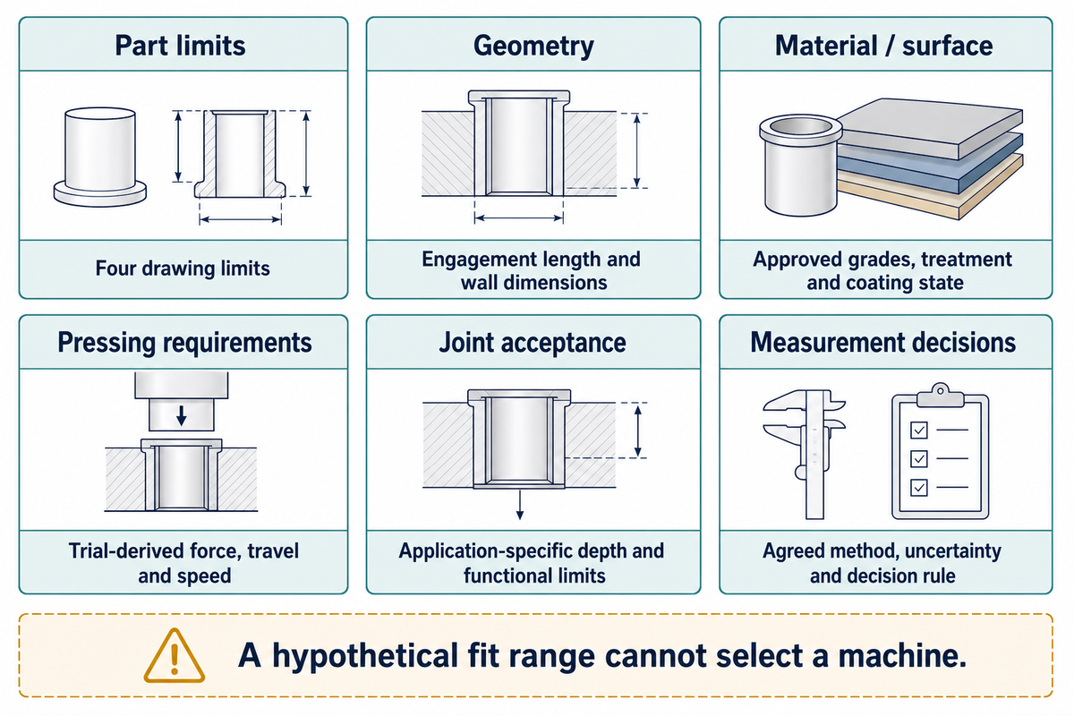 Six trial inputs separate drawing limits, material and geometry, trial requirements, joint acceptance and measurement.