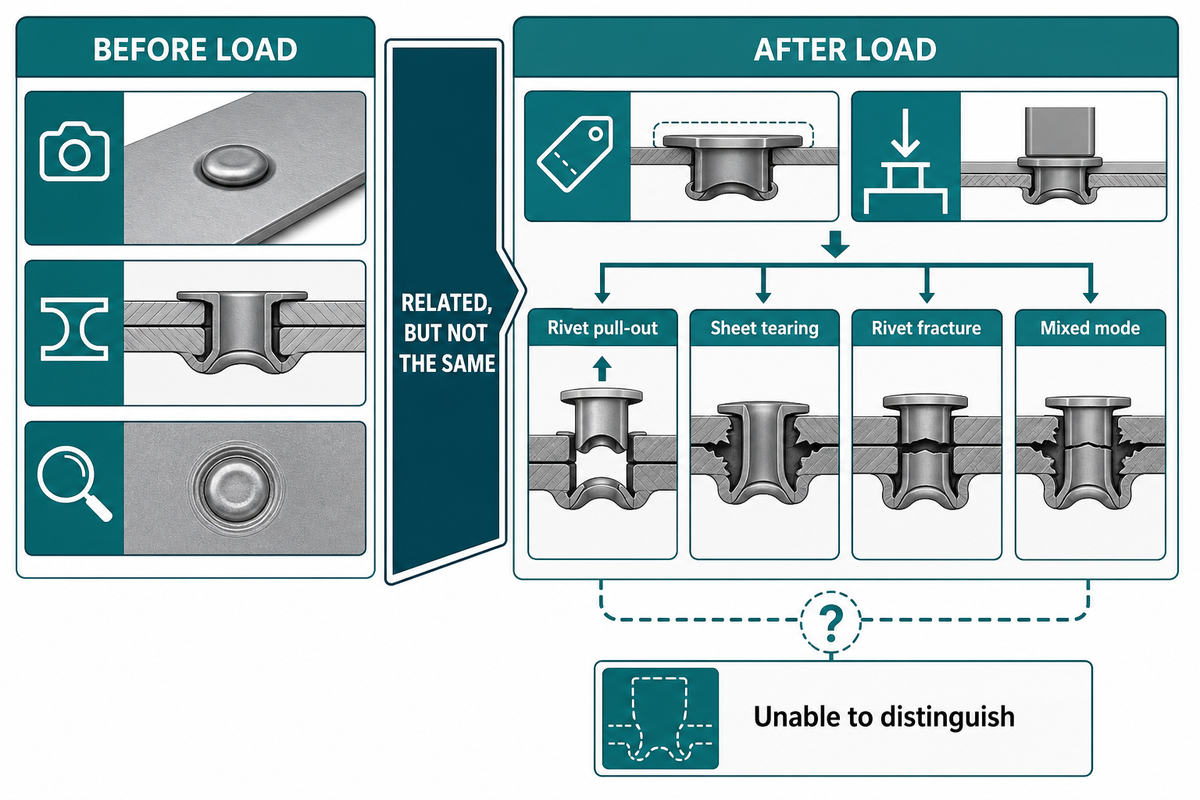 Before-load joint evidence and after-load failure modes must stay linked to the named SPR test.