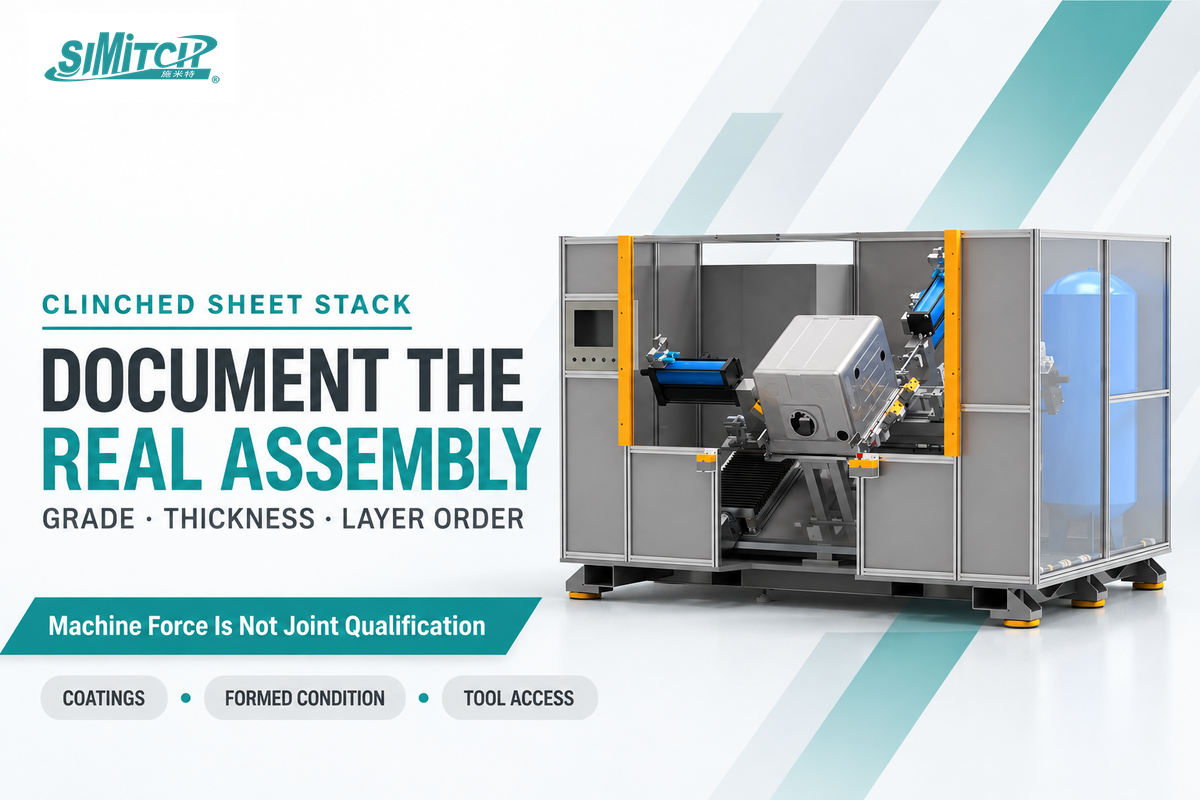 Record grade, thickness, layer order, coatings and formed condition; machine force alone does not qualify a clinched joint.