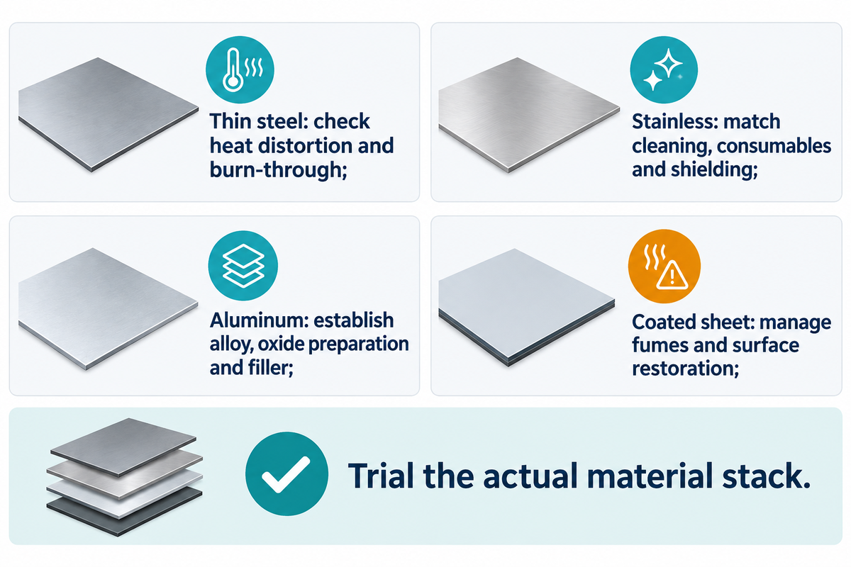 Alloy, surface and coatings change preparation and trial checks. Sources: TWI, OSHA and Open University.