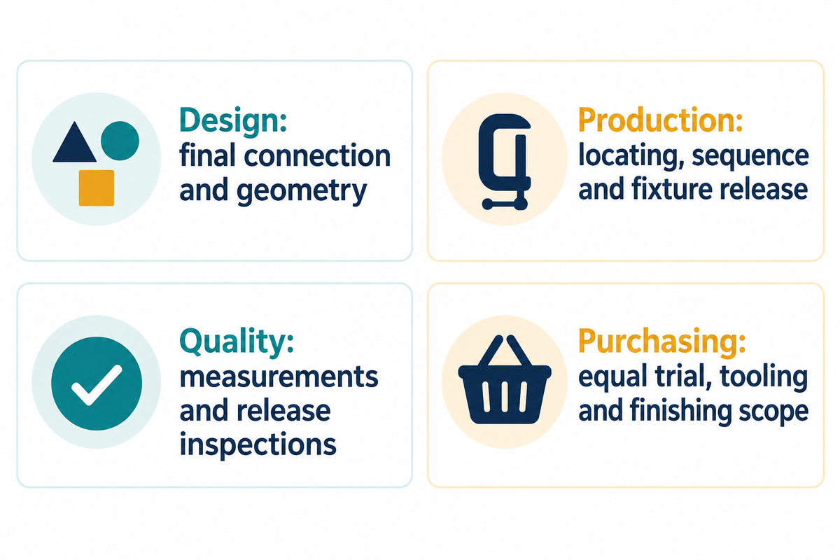 Align design, production, quality and purchasing inputs before a joining trial. Sources: JFLF and SIMITCH.
