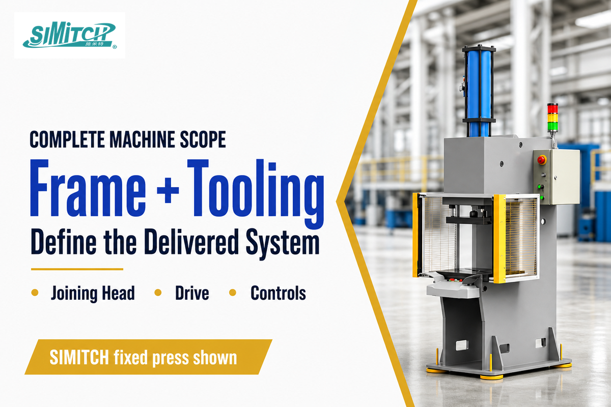 Compare frame, joining head, drive and controls as one configured system; SIMITCH fixed-press photo.