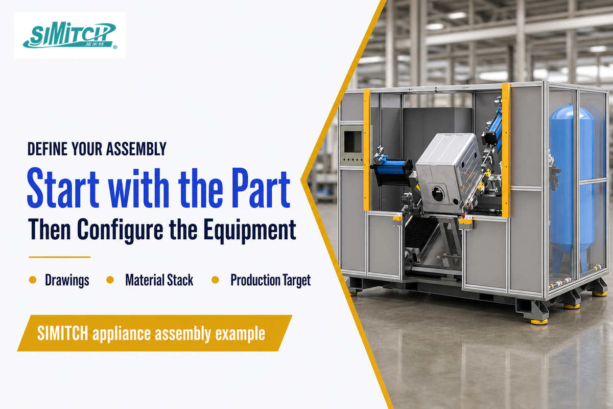 Drawings, material stack and production target define a useful enquiry; actual SIMITCH appliance assembly system.