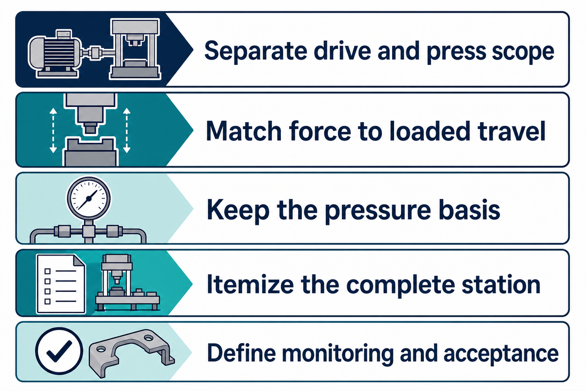 Five buying checks: supply scope, loaded travel, pressure basis, complete-station contents, and monitoring with acceptance.